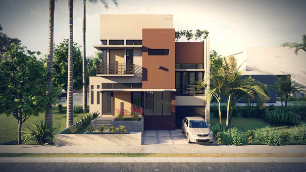 Modern exterior render, 3d render, Residential desin , Visualization, modern facade design.
